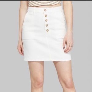 Mid-Rise Button Front Stretch Skirt
